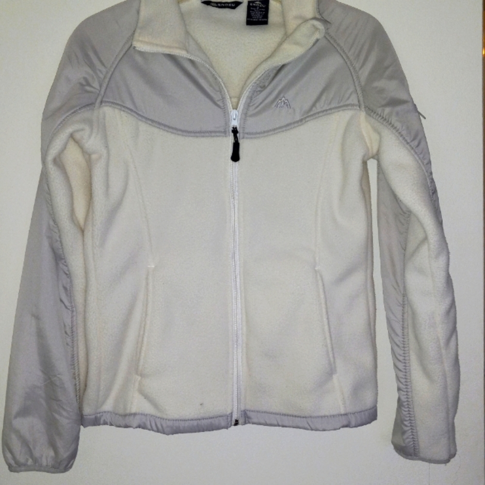 Snozu size Small full zip fleece jacket arm zip pocket cream color